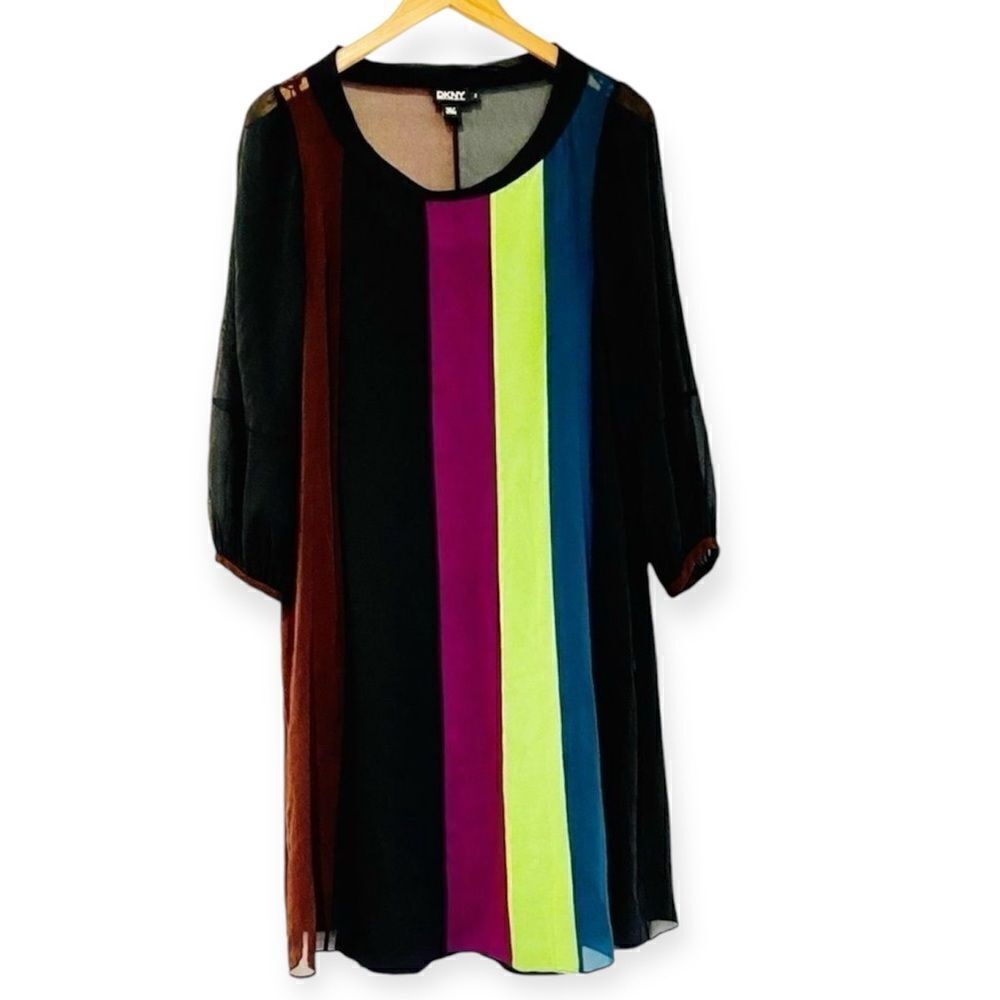 DKNY Colorblock Stripe Silk Scoop Neck Dress Size 2